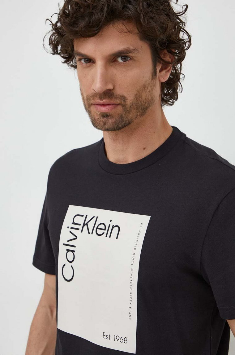 Calvin Klein t-shirt bawełniany męski kolor czarny z nadrukiem