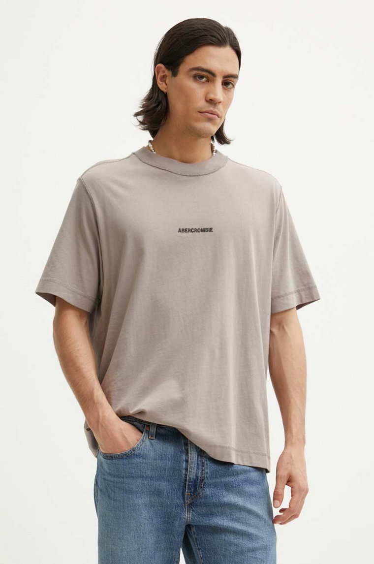 Abercrombie & Fitch t-shirt bawełniany męski kolor beżowy z aplikacją KI123-1039