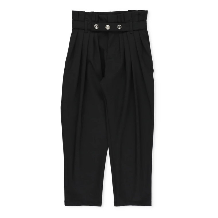 Czarne spodnie z czystej wełny z elastycznym pasem Balmain