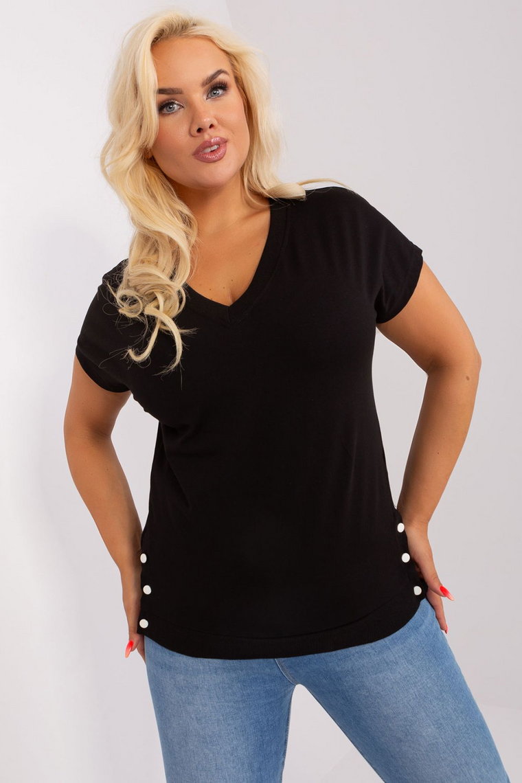 Czarna bawełniana bluzka damska plus size z guzikami