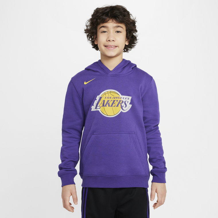 Dzianinowa bluza z kapturem dla dużych dzieci Nike NBA Los Angeles Lakers Club - Fiolet