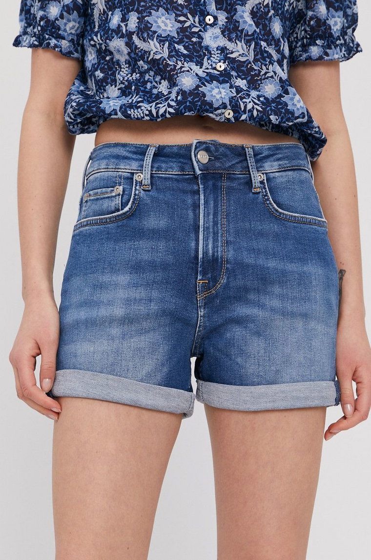 Pepe Jeans Szorty jeansowe damskie gładkie high waist