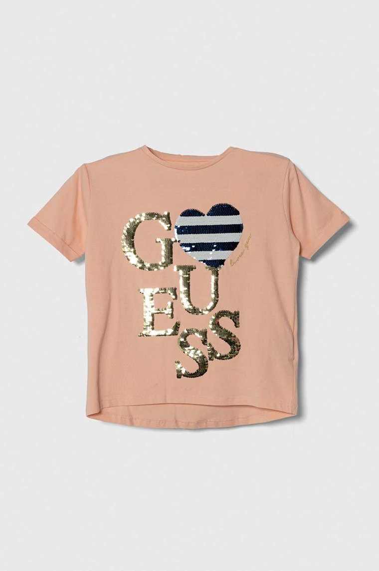 Guess t-shirt bawełniany dziecięcy kolor pomarańczowy