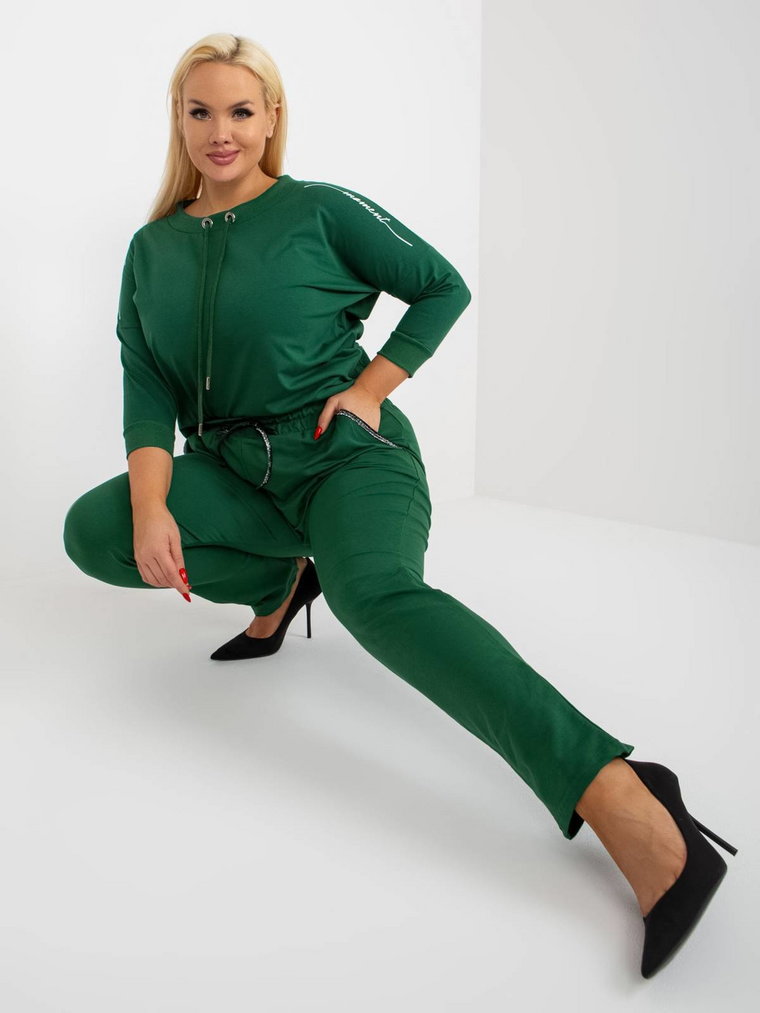 Spodnie dresowe plus size ciemny zielony casual nogawka prosta troczki wiązanie