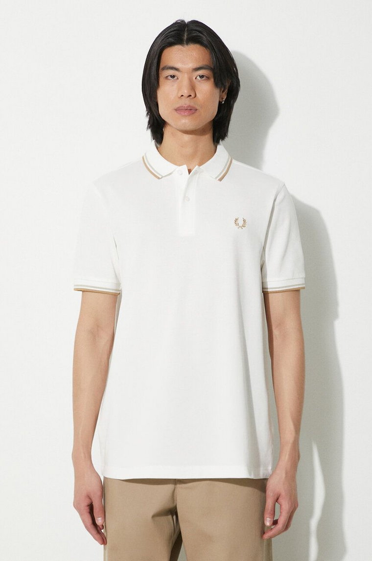 Fred Perry polo bawełniane Twin Tipped kolor biały z aplikacją M3600.U83