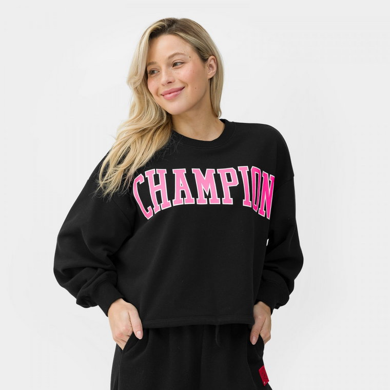 Damska bluza dresowa nierozpinana bez kaptura Rochester Crewneck Croptop Sweatshirt - czarna