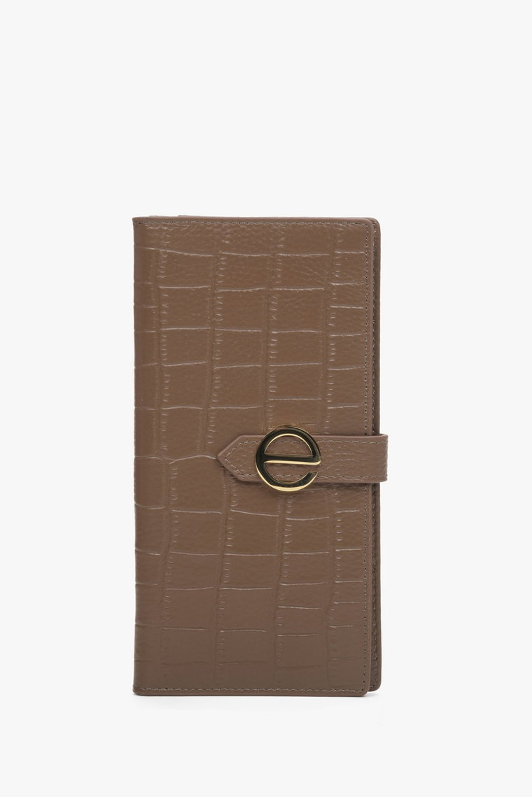 Duży brązowy portfel damski z tłoczonej skóry naturalnej ze złotymi detalami Estro ER00113916