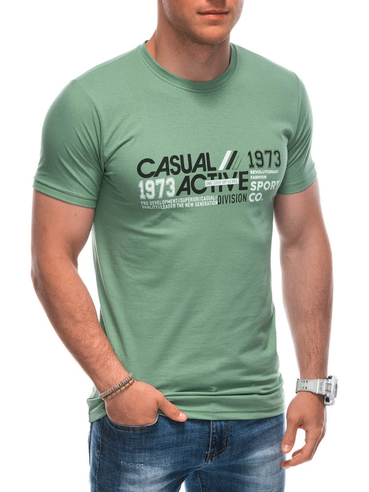 T-shirt męski z nadrukiem S1962 - jasnozielony