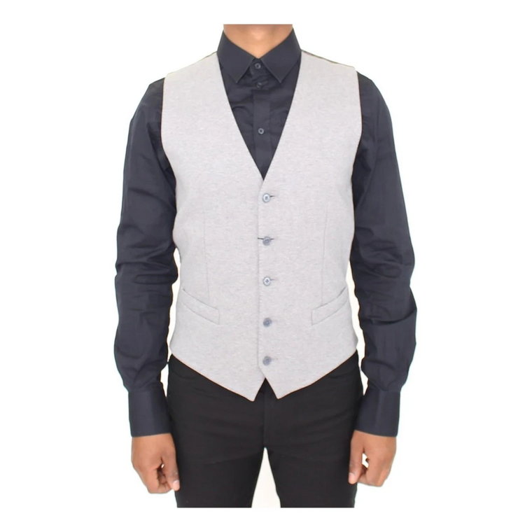 Gray Cotton Stretch Dress Vest Blazer Dolce & Gabbana