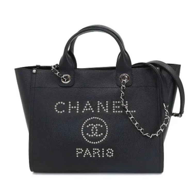 Używana Czarna Skórzana Torba Chanel Deauville Chanel Vintage