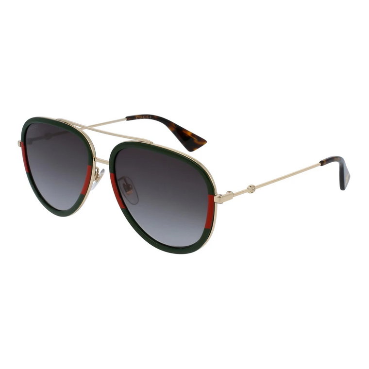 Odważne okulary przeciwsłoneczne z zielono-czerwoną oprawką Gucci