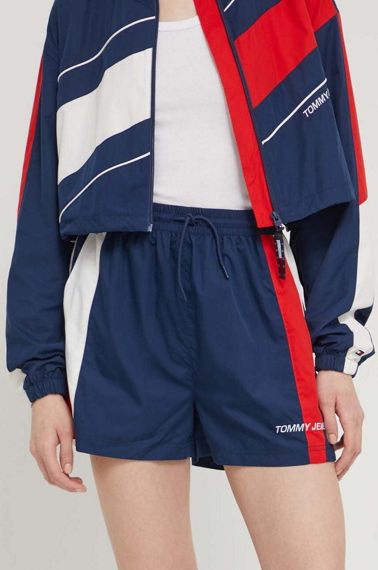 Tommy Jeans szorty Archive Games damskie kolor granatowy wzorzyste high waist DW0DW18539