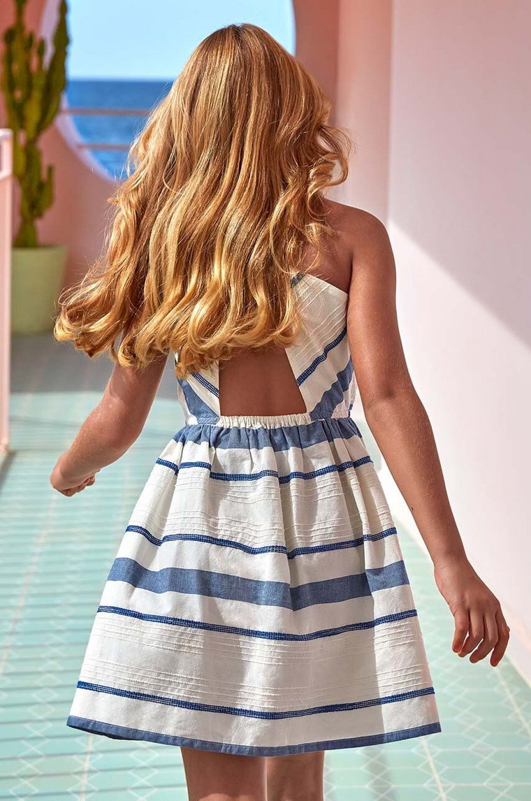 Mayoral sukienka bawełniana dziecięca kolor niebieski mini rozkloszowana