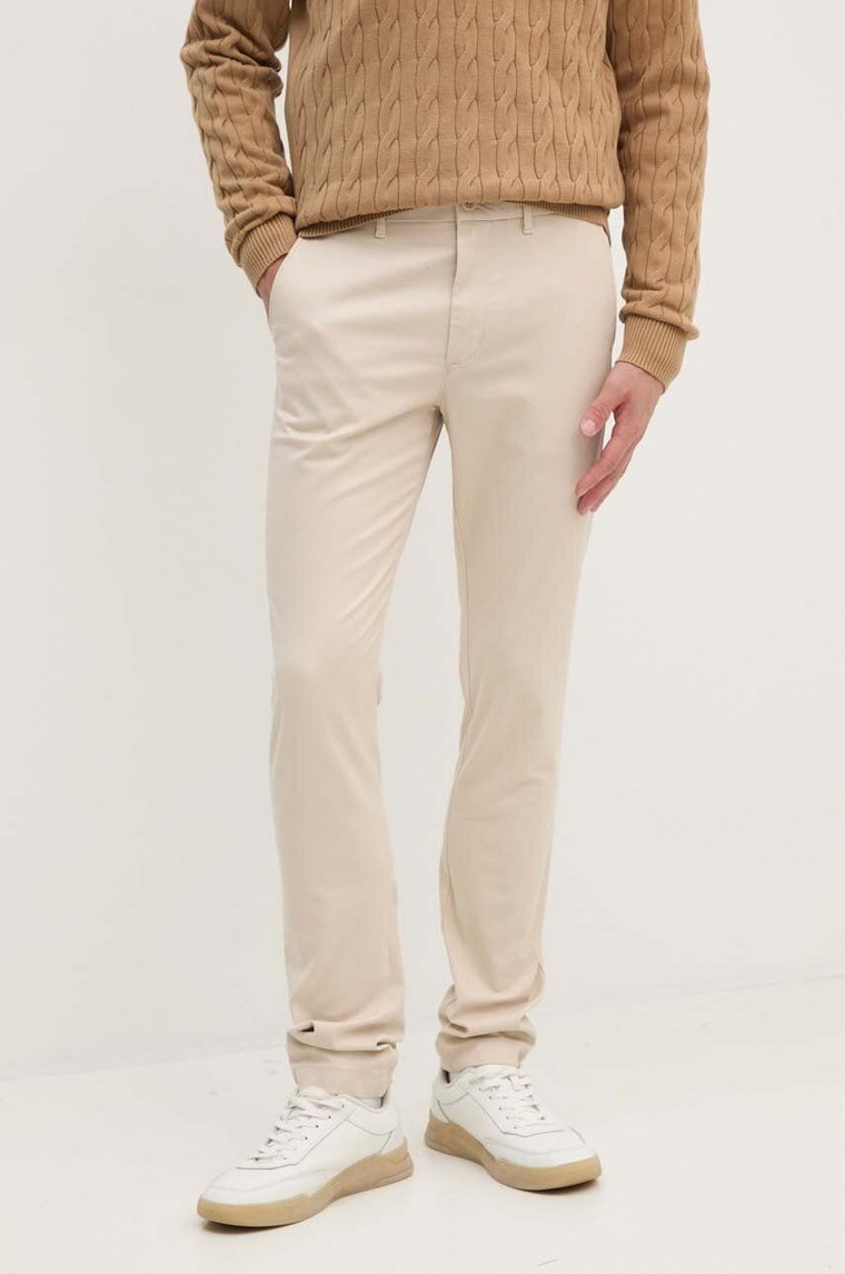 Tommy Hilfiger spodnie męskie kolor beżowy dopasowane MW0MW26619