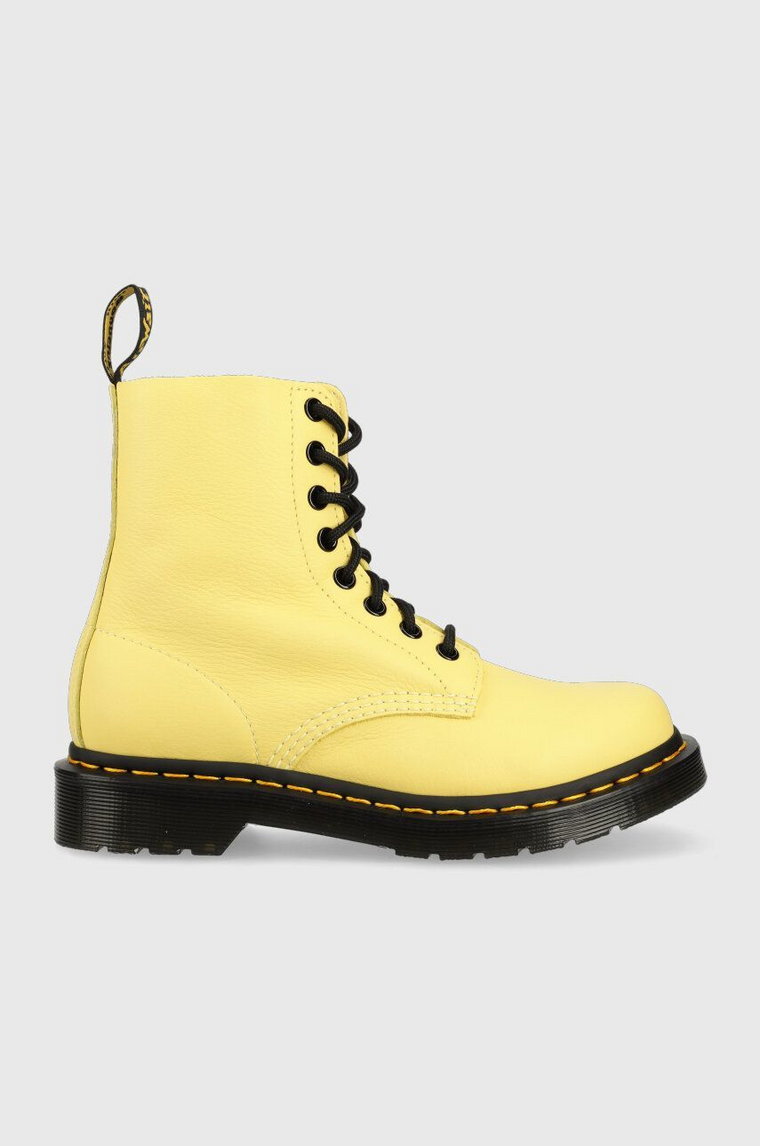 Dr. Martens workery skórzane 1460 Pascal damskie kolor żółty na płaskim obcasie DM30689708