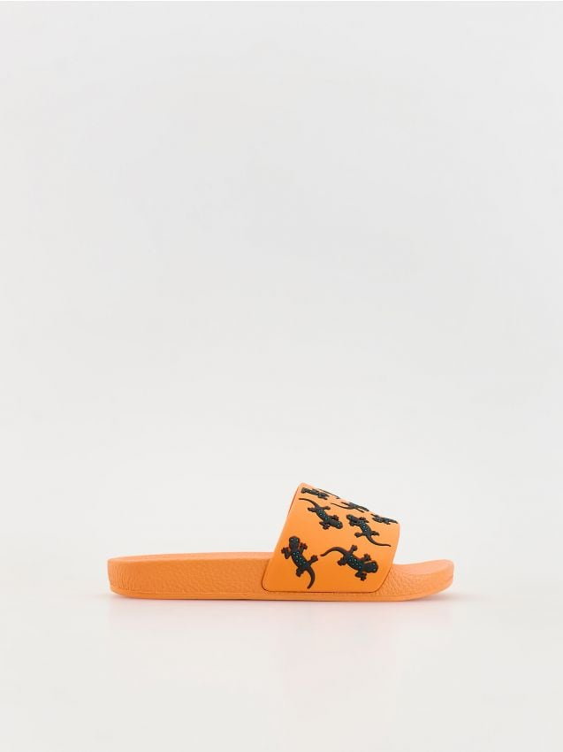 Reserved - Klapki z jaszczurką - pomarańczowy