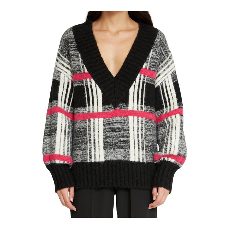 Quadri Magiczny Sweter - Oversize V-Neck Moda Damska Silvian Heach
