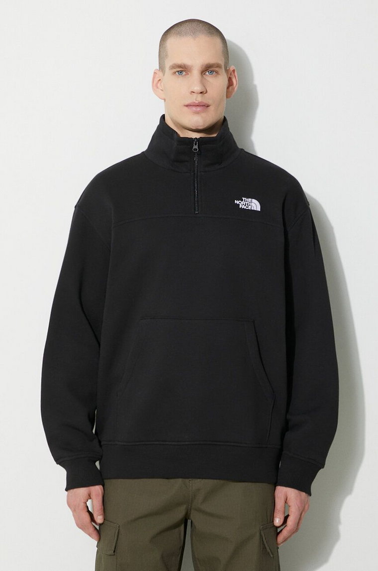 The North Face bluza M Essential Qz Crew męska kolor czarny z aplikacją NF0A87FCJK31