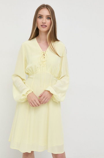 Ivy Oak sukienka kolor żółty mini rozkloszowana