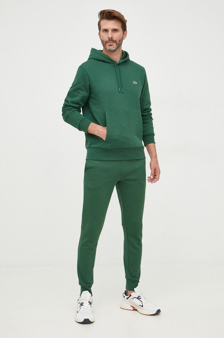 Lacoste bluza męska kolor zielony z kapturem gładka SH9623-031