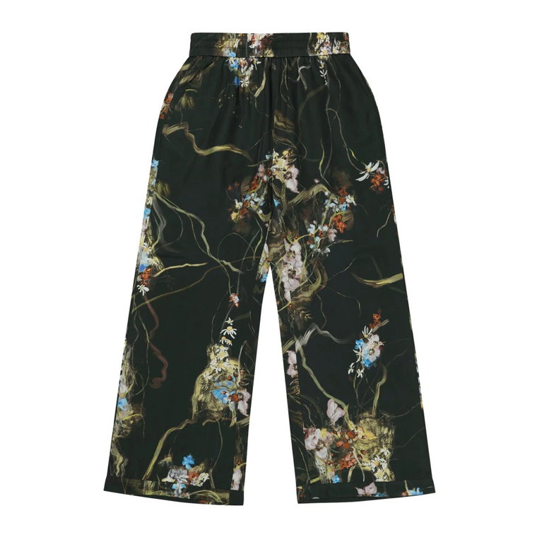 Kwiatowe jedwabne spodnie z elastycznym pasem Munthe