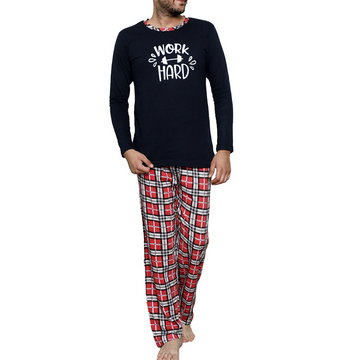 Szara piżama męska z printem w kratę- Odzież