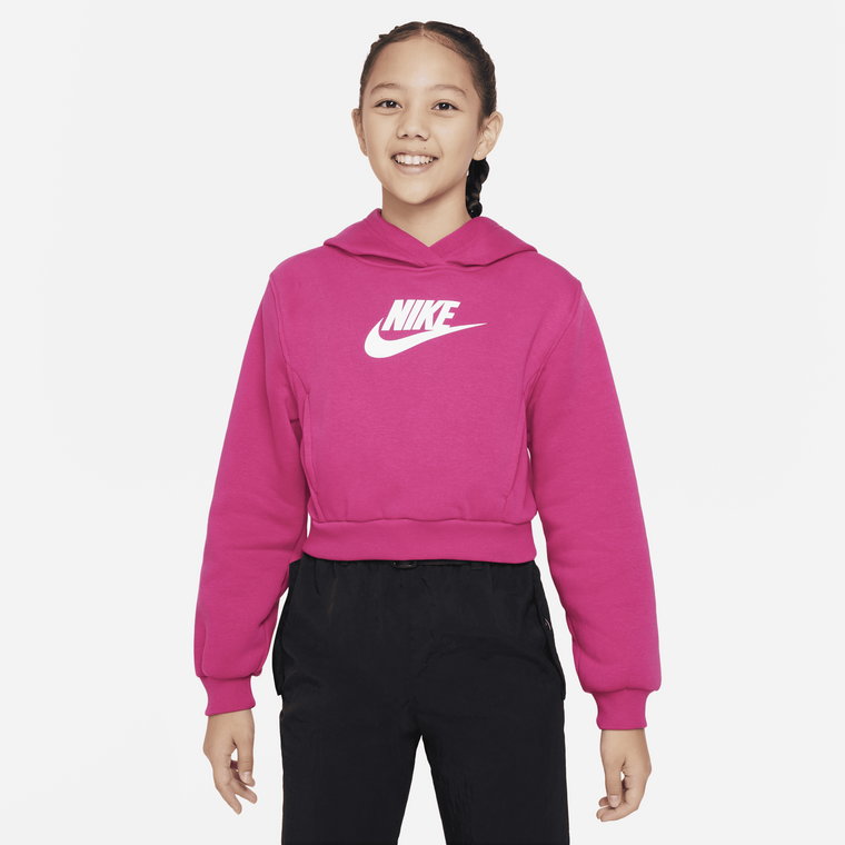 Bluza z kapturem o skróconym kroju dla dużych dzieci (dziewcząt) Nike Sportswear Club Fleece - Szary