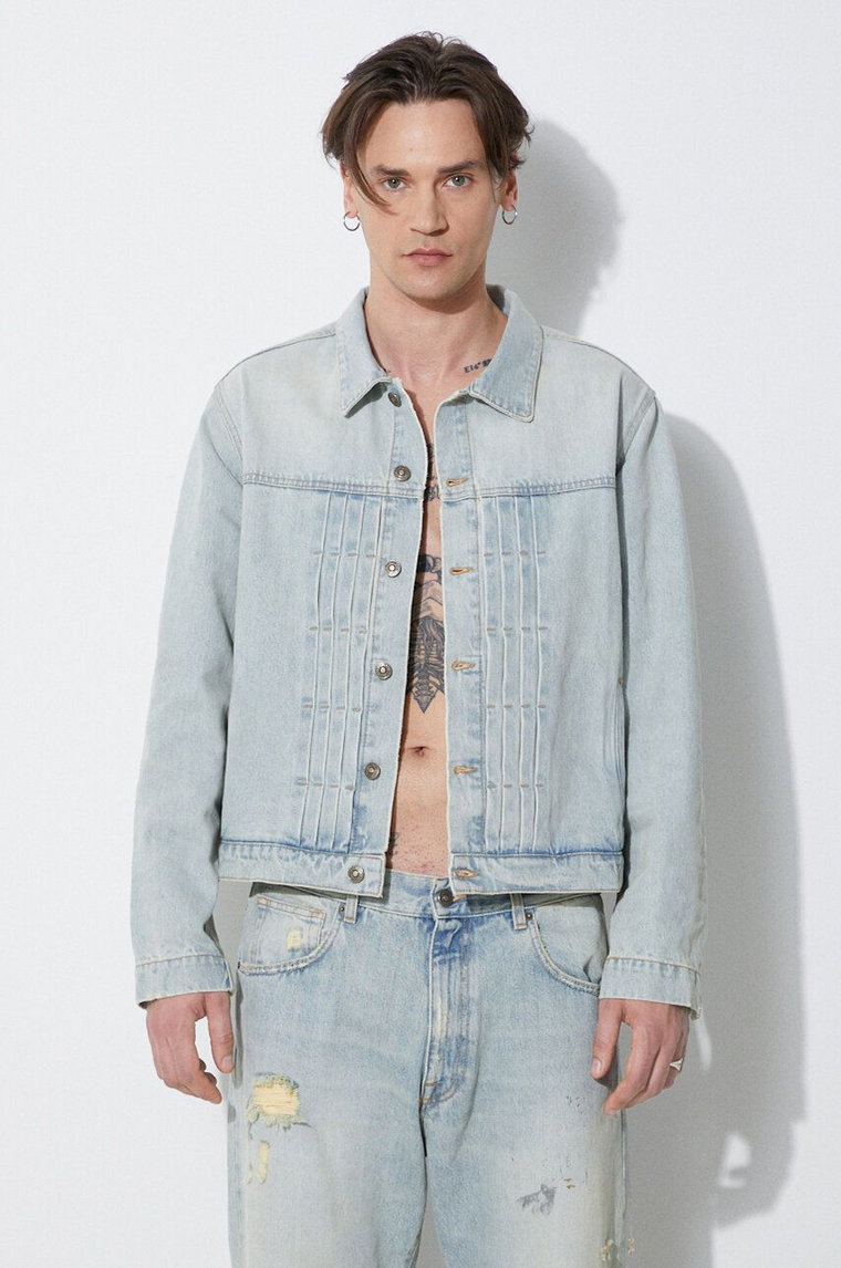 424 kurtka jeansowa Denim Truck Jacket męska kolor niebieski przejściowa oversize FF4SMJ30AP-TE001.500