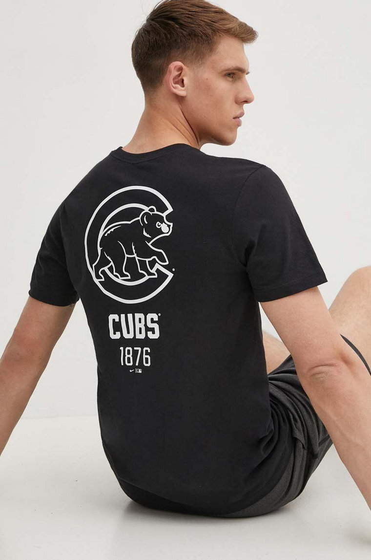 Nike t-shirt bawełniany Chicago Cubs męski kolor czarny z nadrukiem
