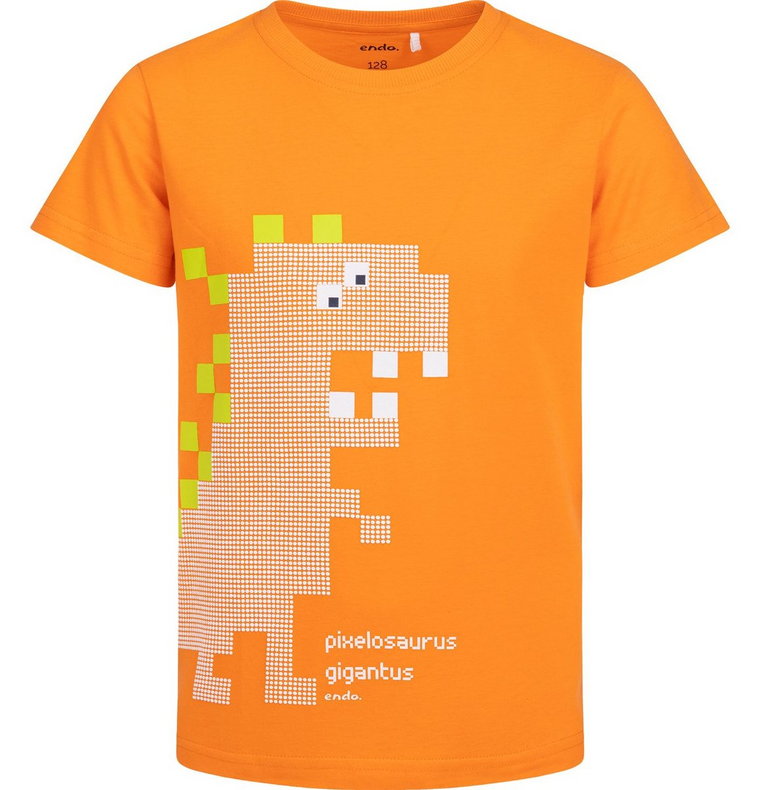 T-shirt dziecięcy chłopięcy Bawełna pomarańczowy 116 z Dinozaurem  Endo