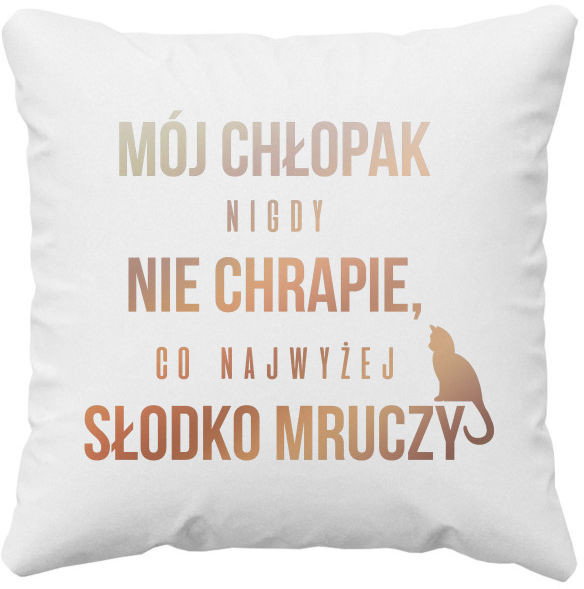 Mój chłopak nigdy nie chrapie, co najwyżej słodko mruczy - poduszka z nadrukiem