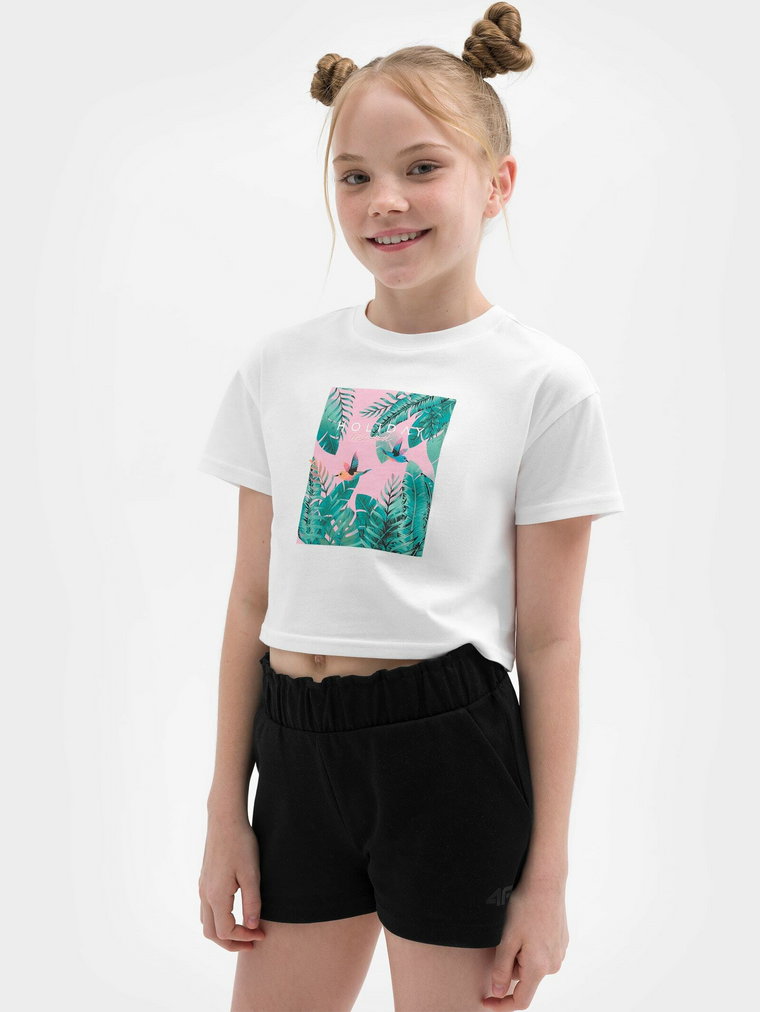 T-shirt crop top z nadrukiem dziewczęcy