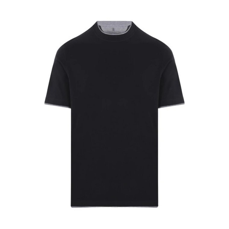 Czarna Koszulka z Szarym Wykończeniem Brunello Cucinelli