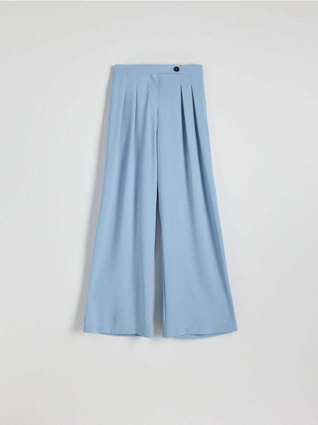 Reserved - Szerokie spodnie z zakładkami - jasnoniebieski