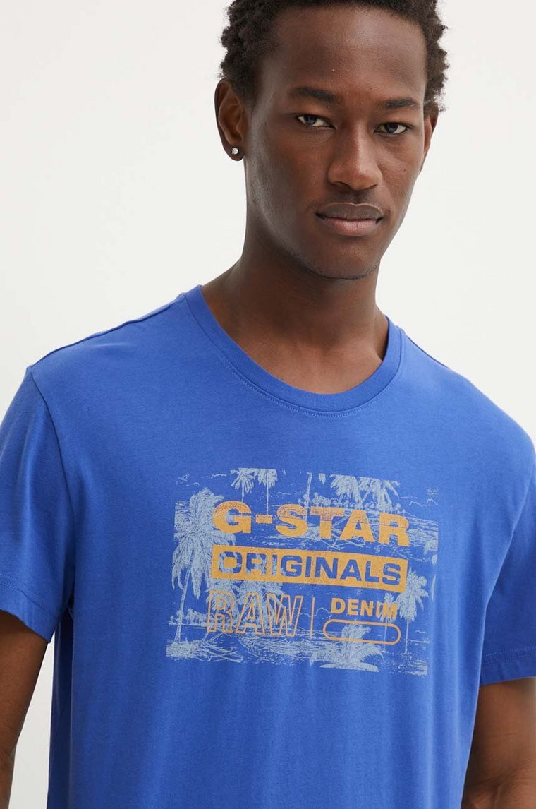 G-Star Raw t-shirt bawełniany męski kolor niebieski z nadrukiem D24682-C506