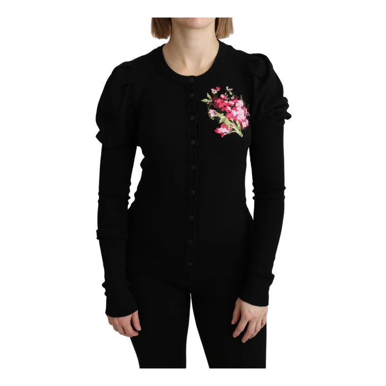 Black Floral Long Sleeve Cardigan Sweater Dolce & Gabbana