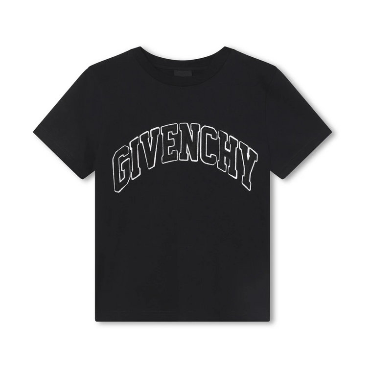 Czarna Bawełniana Koszulka Dziecięca z Aplikacją Sygnatury Givenchy