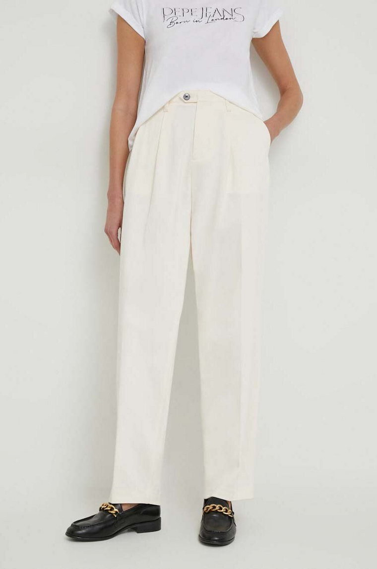 Tommy Hilfiger spodnie damskie kolor beżowy fason chinos high waist WW0WW40509
