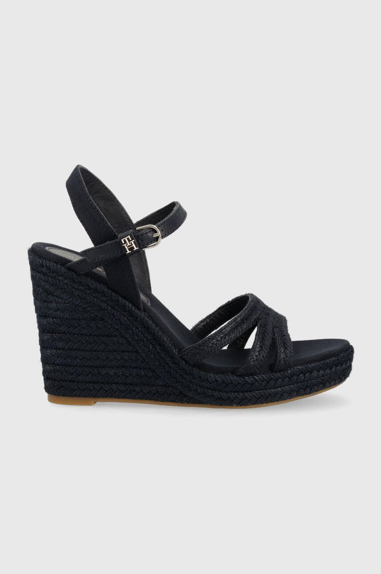 Tommy Hilfiger sandały ESSENTIAL BASIC WEDGE SANDAL damskie kolor granatowy na koturnie FW0FW07220