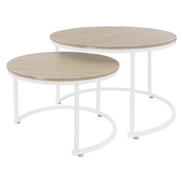 Stolik kawowy zestaw 2 okrągłych stolików Sonoma dąb/biały wykonany z MDF i metalu ML design