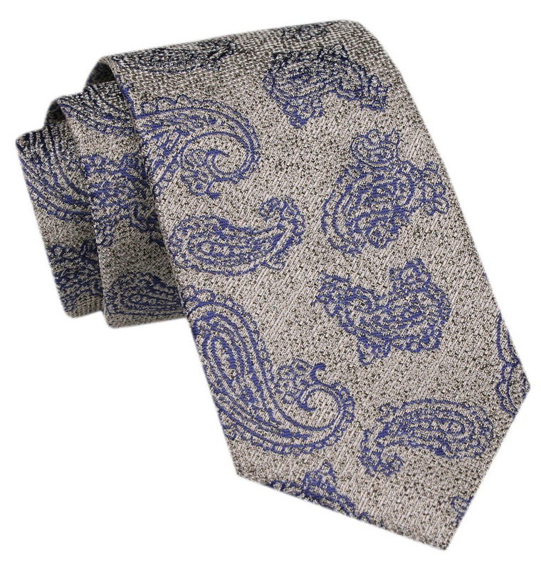 Modny Krawat Męski - Alties - Beż ze Wzorem Paisley