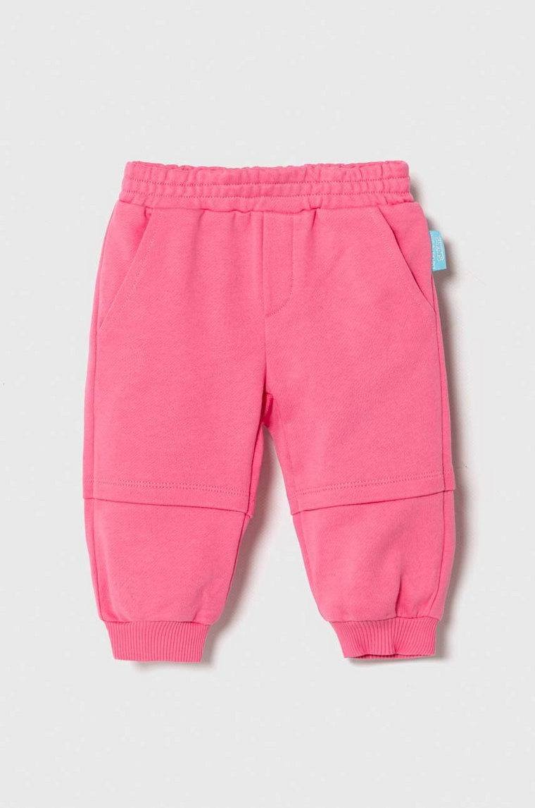 Emporio Armani spodnie dresowe bawełniane niemowlęce x The Smurfs kolor różowy gładkie