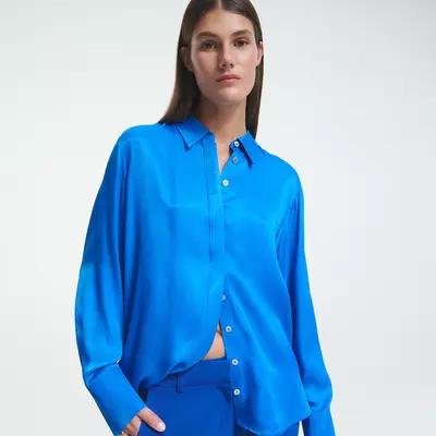 Reserved - Satynowa koszula - Niebieski
