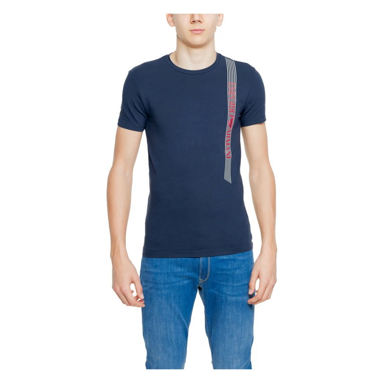 Niebieski T-shirt z nadrukiem dla mężczyzn Emporio Armani