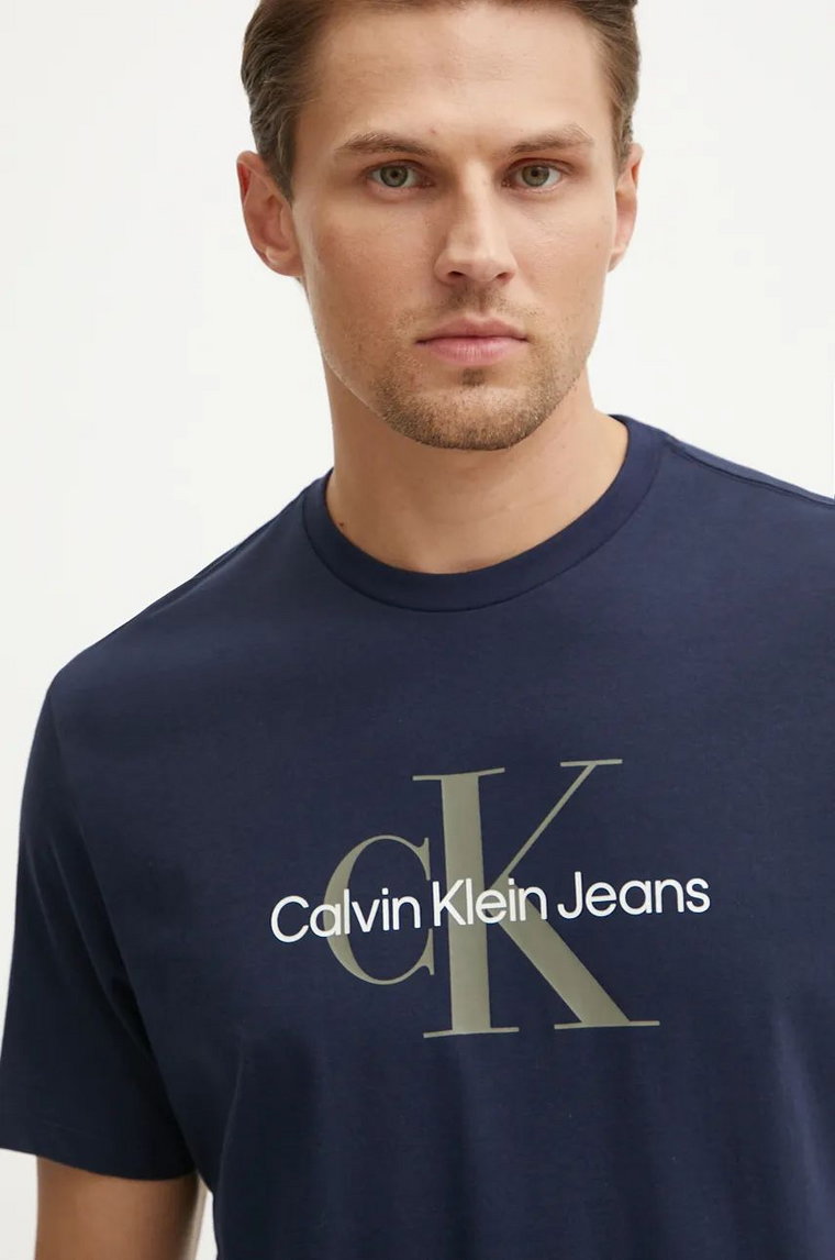 Calvin Klein Jeans t-shirt bawełniany męski kolor granatowy z nadrukiem 00040EM286