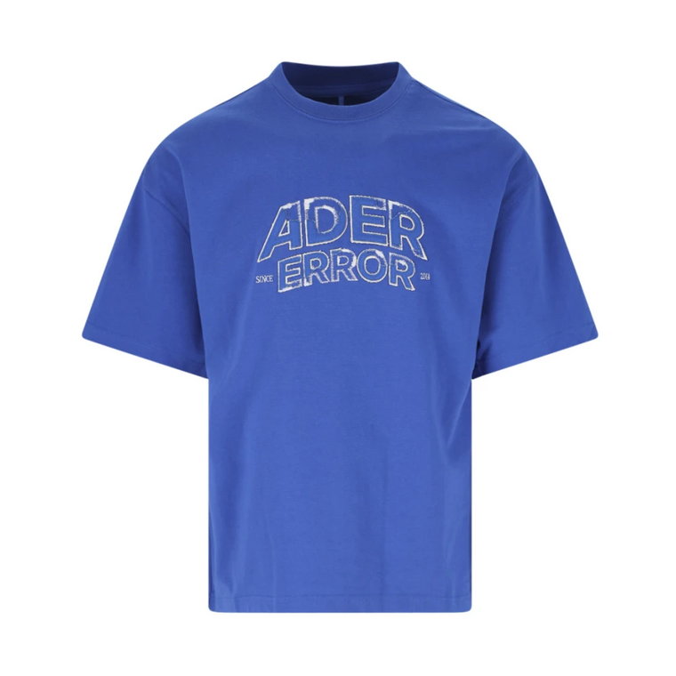 Niebieska Bawełniana Koszulka z Białym Logo Patchem Ader Error