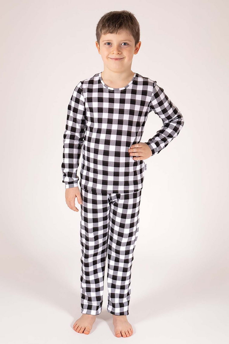 Bawełniana chłopięca piżama z długim rękawem w kratkę