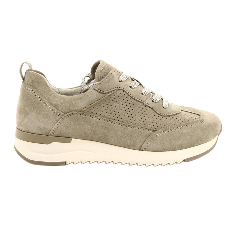 Caprice Ażurowe Buty Skórzane Damskie 23708-28 Salvia Suede zielone