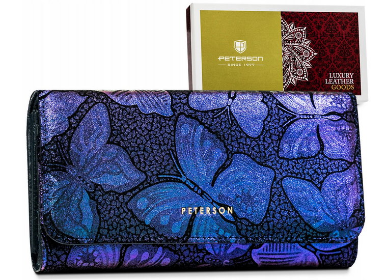 Duży, skórzany portfel damski w orientacji poziomej  Peterson