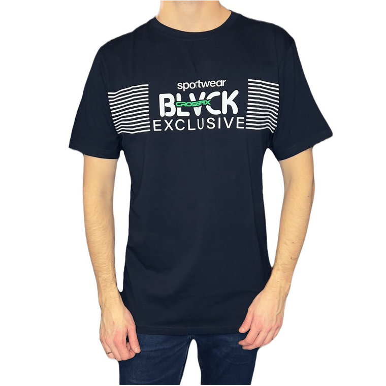 T-shirt męski granatowy okrągły dekolt nadruk blvck XL